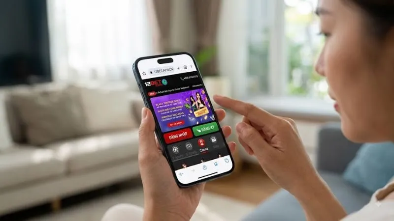 Người dùng đang truy cập đường link 12BET chính thức trên điện thoại di động thông minh